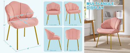 Velvet Accent Chair with Shell-Shaped Backrest, Modern Armchair with Gold Metal Legs for Dressing Room/Bedroom/Living Room