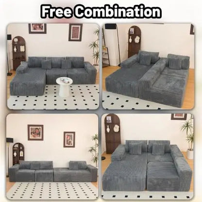 Modern Minimalist Sectional Sofa: L-Shape Cloud Couch with Deep Seats Right Chaise - Black