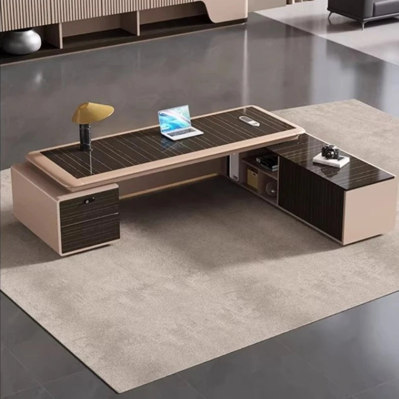 luxury Computer Office Desk Standing L Shaped Writing Boss Table Lift Up Table Gaming Sedentary Filing Cabinet Boss Furniture
