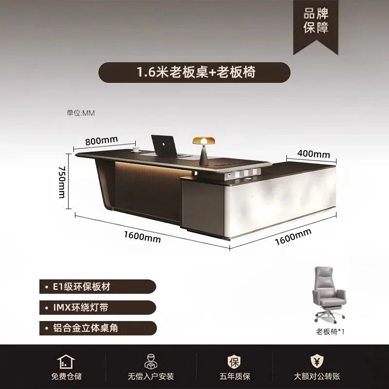High Quality Light LuxuryOffice Desk Boss L Shaped Work Manager Computer Desks Executive Shelf Escritorio Oficina Furniture