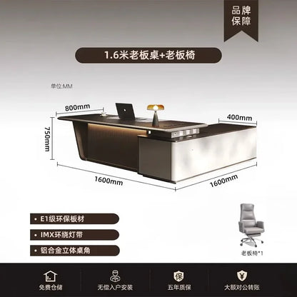 High Quality Light LuxuryOffice Desk Boss L Shaped Work Manager Computer Desks Executive Shelf Escritorio Oficina Furniture