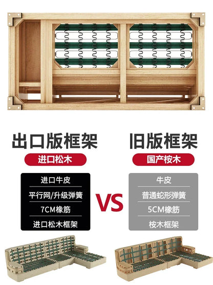 The first layer leather sofa high-grade villa solid wood high-end living room modern simple apartment blue Nordic style custom