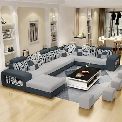 SS U-Shape Sectional Couch Fabric Upholstered Sofa Couches Sectional Couches For Living Room 7 Seater Modern Sectional Sofa