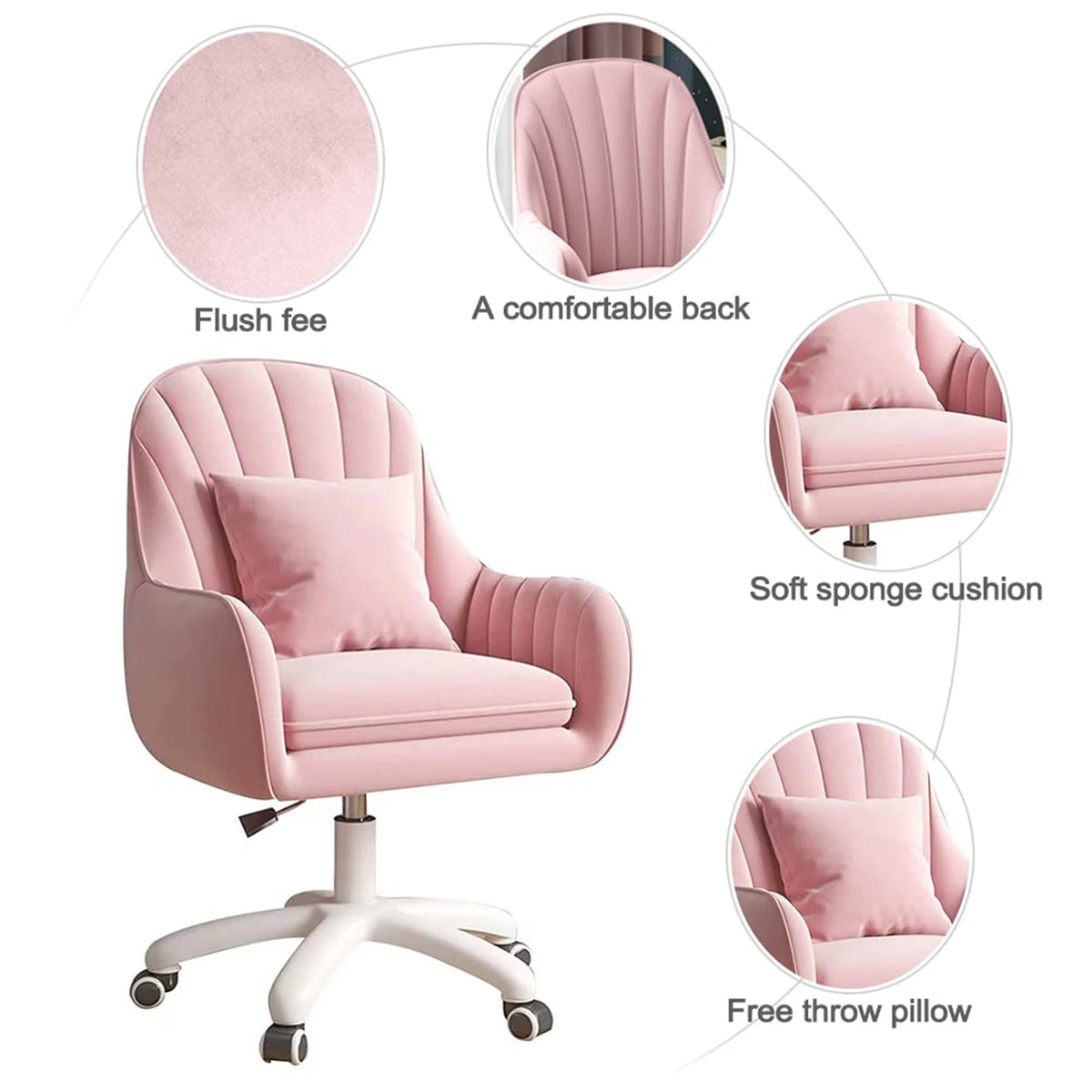 Home Office Chair Computer Chair with Mid-Back Upholstered Modern Tufted Task Chair Swivel Height Adjustable Velvet Chair.