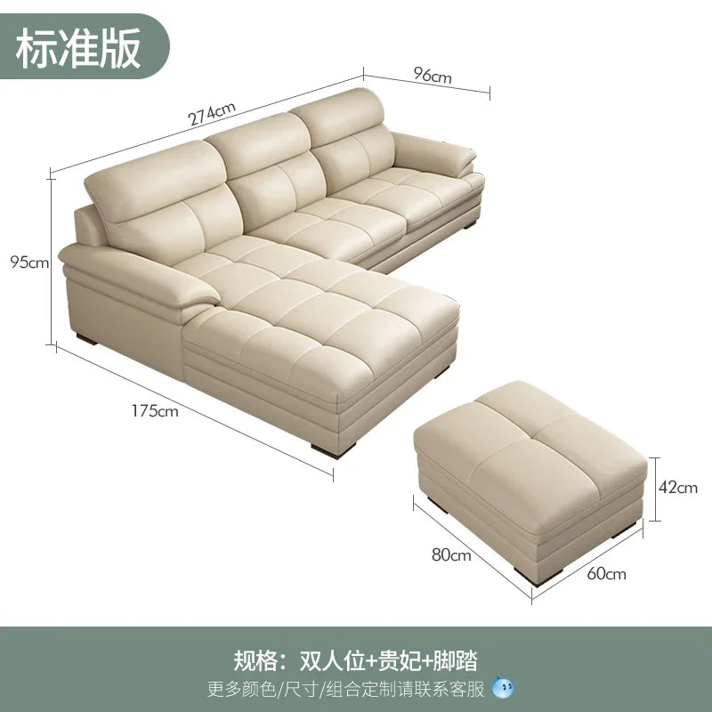 G80 Leather sofa modern simple living room first layer cowhide combination latex straight row corner