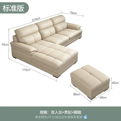 G80 Leather sofa modern simple living room first layer cowhide combination latex straight row corner