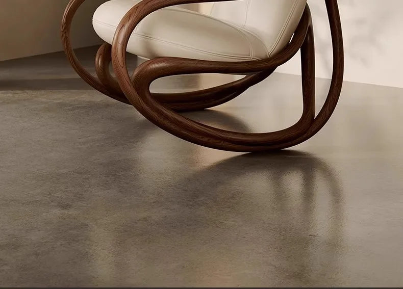 Italian leather sofa, solid wood black walnut balcony, leisure lounge chair, living room rocking chair