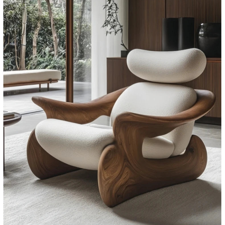 Solid wood art leisure chair designer soft decoration creative special-shaped reception chair  lazy chair