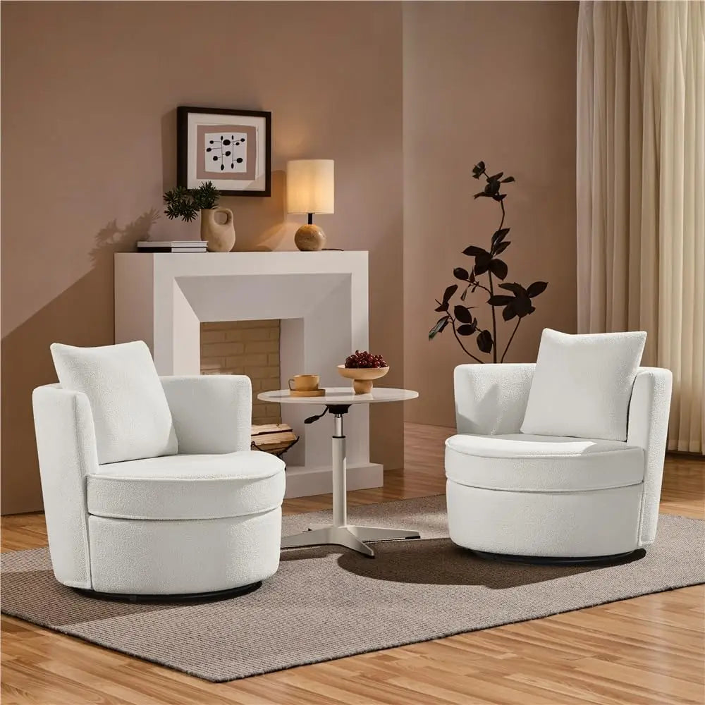 Swivel Accent Chair, 360 Degree Soft Boucle Swivel Barrel Chair, Upholstered Round Armchair with Pillow, Teddy Sofa Sherpa Chair