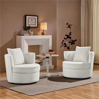 Swivel Accent Chair, 360 Degree Soft Boucle Swivel Barrel Chair, Upholstered Round Armchair with Pillow, Teddy Sofa Sherpa Chair