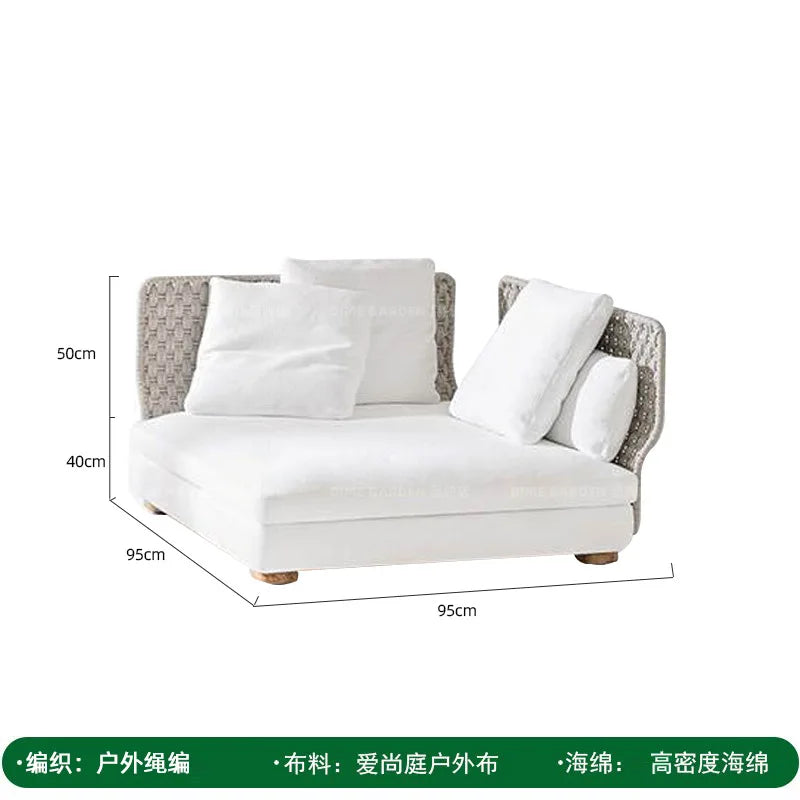 Outdoor rattan sofa, courtyard bed recliner, villa outdoor Nordic simple white bantam L-shaped sofa