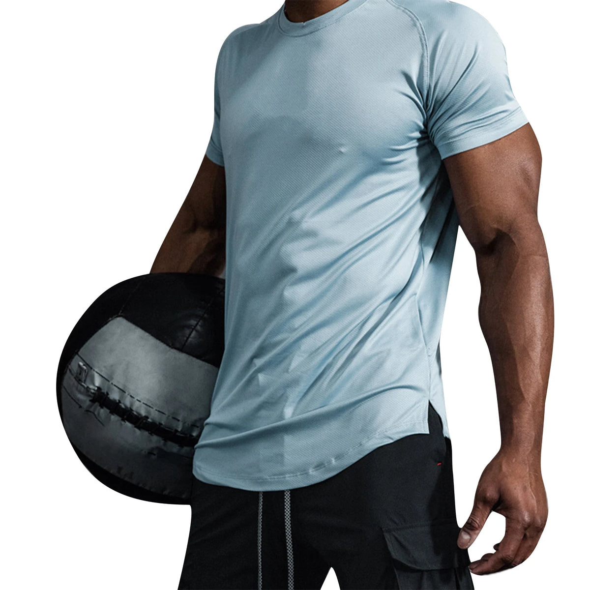 Men Summer Running Shirt Casual Solid Color Round Neck Quick-Drying Short Sleeve Athletic Tops for Streetwear