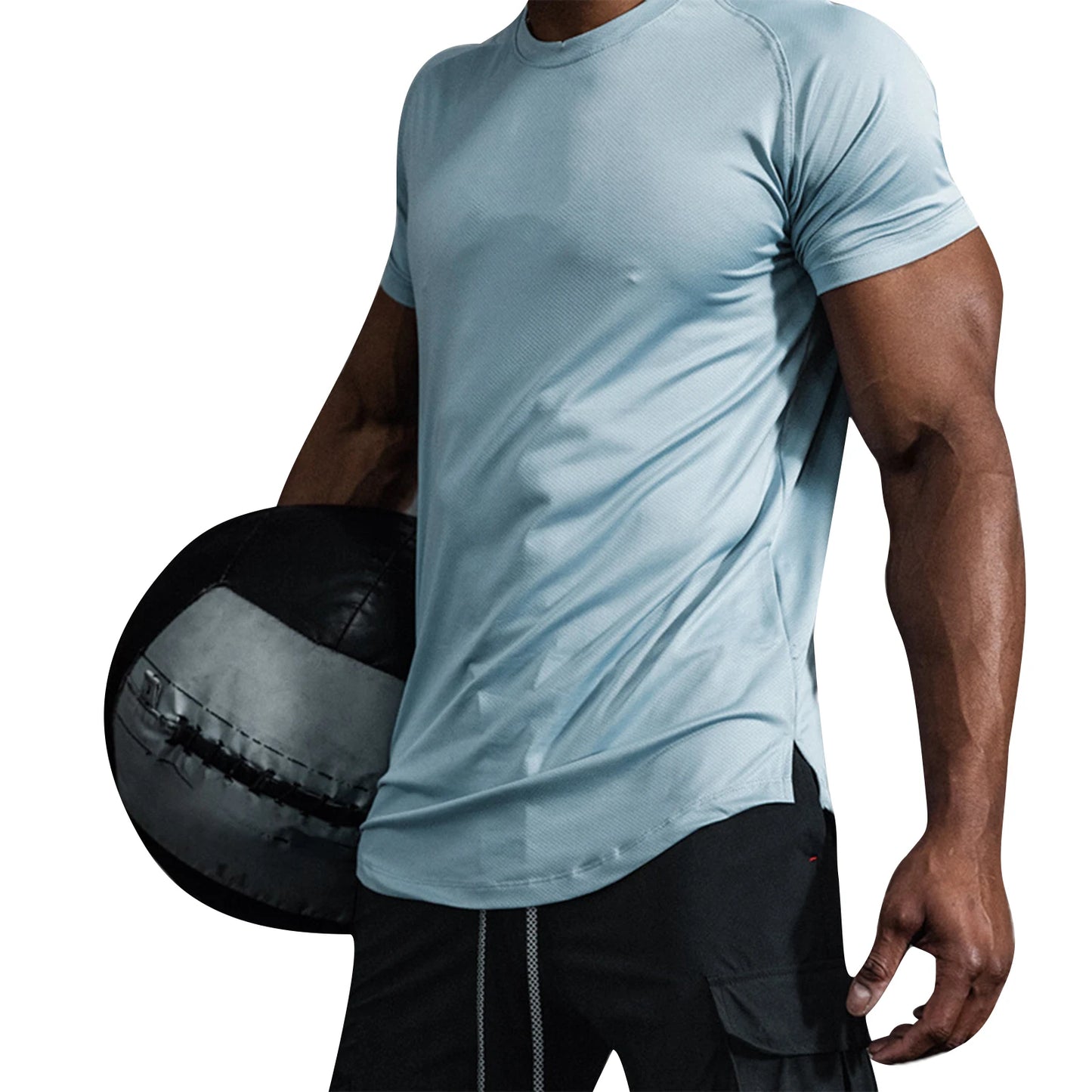 Men Summer Running Shirt Casual Solid Color Round Neck Quick-Drying Short Sleeve Athletic Tops for Streetwear