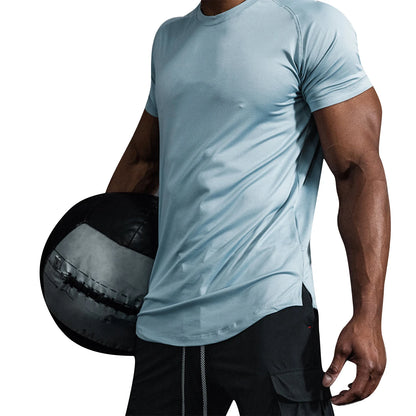 Men Summer Running Shirt Casual Solid Color Round Neck Quick-Drying Short Sleeve Athletic Tops for Streetwear
