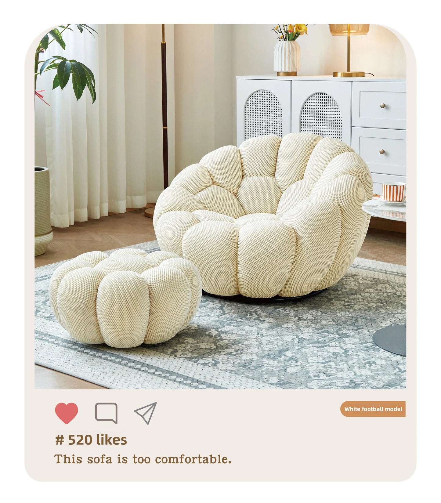 Modern Pumpkin Chair Luxury Bubble Sofa Single Lounge Seat Lazy Recliner for Bedroom Balcony Living Room Aesthetic Accent