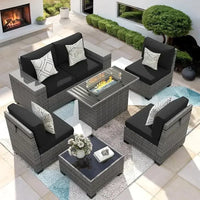 PatioLix Piece Patio Furniture Set Fire Pit Table. Outdoor Conversation Sets Wicker Rattan Sectional Sofa with Coffee T