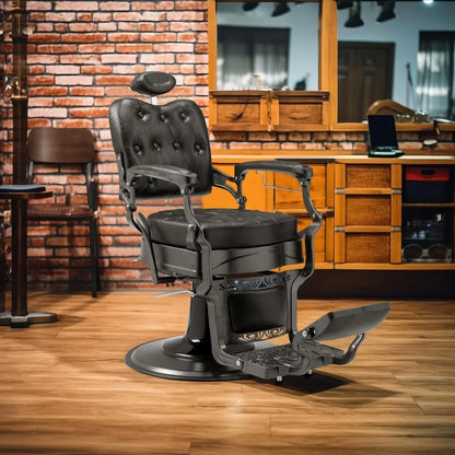 Vintage Heavy Duty Barber Chair Hydraulic Recline with Headrest 360° Rotatable Professional Salon Chair Supports up to 700lbs