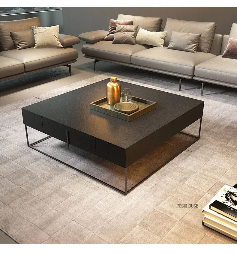 Modern Creative Coffee Tables for Living Room Square Solid Wood with Drawer Side Table Light Luxury Designer Table for Office J