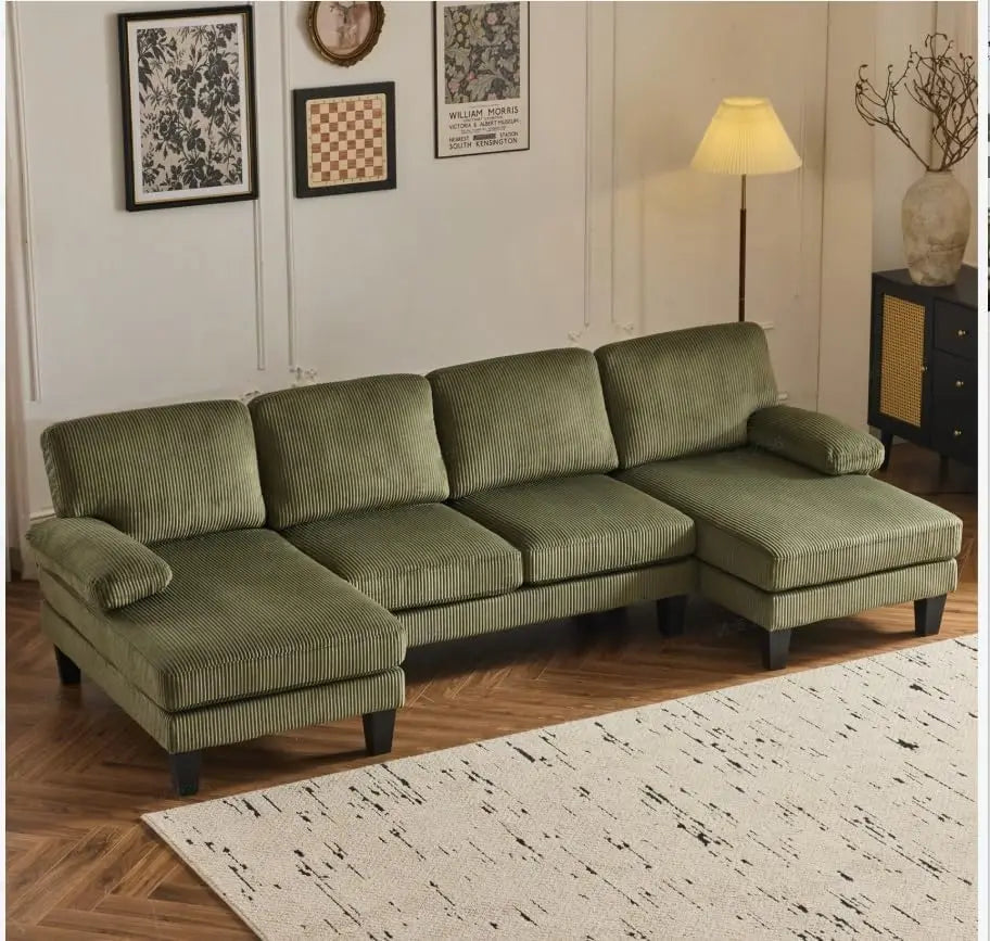 Living Room Sectional Sofa, U Shaped Sofa with Double Chaise Longue