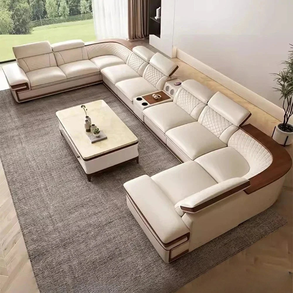 Customizable Premium Italian Genuine Leather Sofa Set for Living Room with Adjustable Headrests