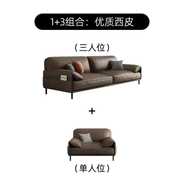 Simple Modern Office Sofa Coffee Table Set Luxury Genuine Leather Three-Seater for Business Meeting Reception Living Room Hotel