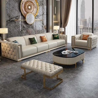 mHigh-end Stainless Steel And Titanium Edge Sofa Set Living Room Furniture Sponge Leather L Shape Sofas l