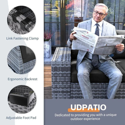 Hot-Sell! 13 Piece Patio Furniture Set with Fire Pit Table, 8''Wide Armrest Modular Rattan Outdoor Sectional Sofa Set,Grey/Black