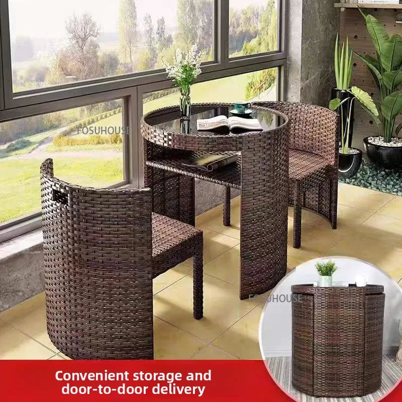 Nordic Outdoor Patio Table and Chair Balcony Table and Chair Combination Home Leisure Storage Table Three-piece Garden Furniture