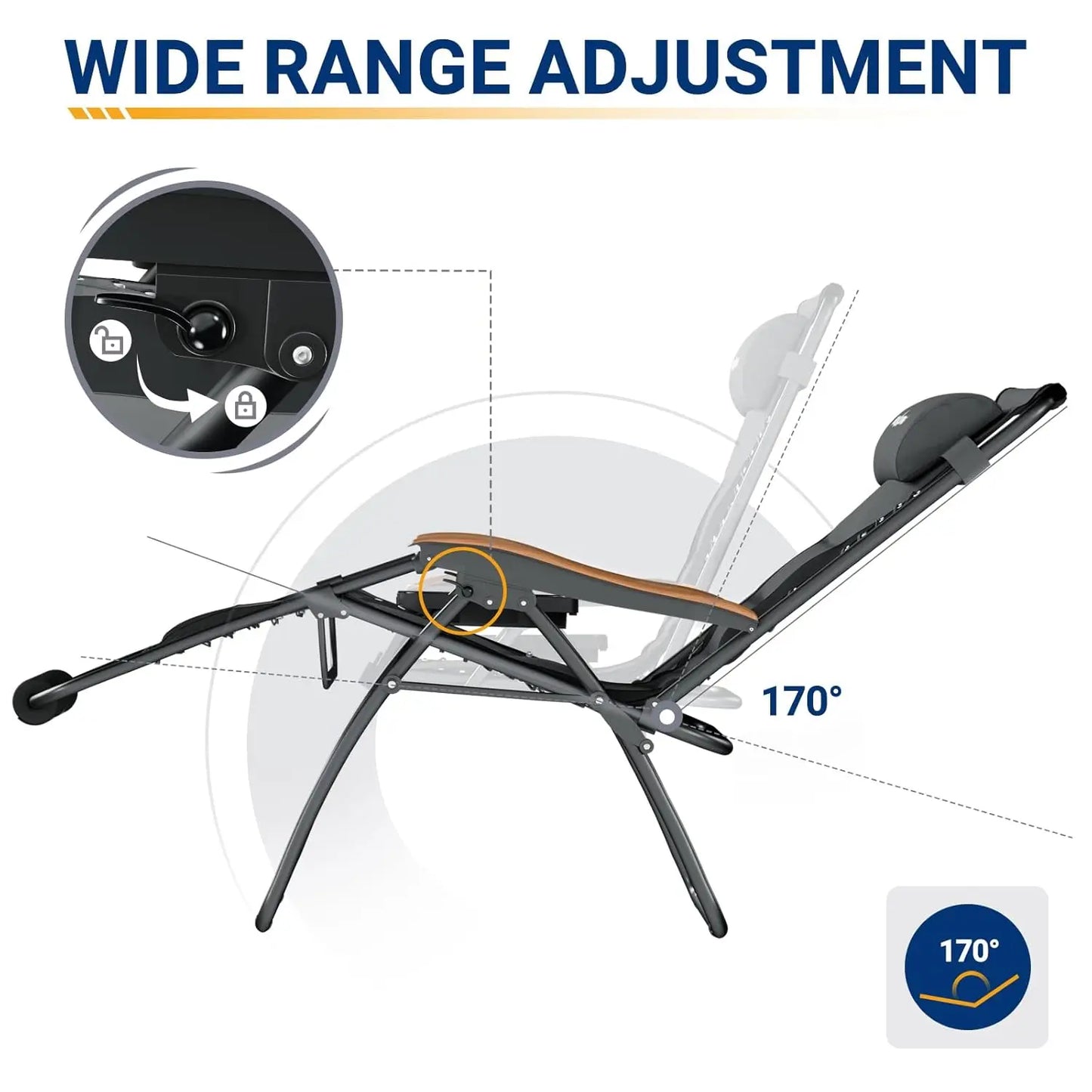 Oversized Zero Gravity Chair Outdoor, Anti Gravity Patio Padding Chairs Folding Adjustable with Cup Holder, Foot Pad & Padded He