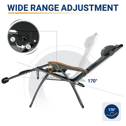 Oversized Zero Gravity Chair Outdoor, Anti Gravity Patio Padding Chairs Folding Adjustable with Cup Holder, Foot Pad & Padded He