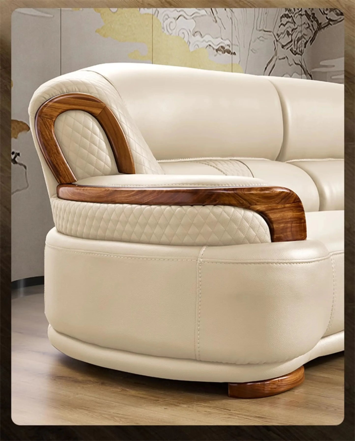 Designer Family Living Room Sofa Genuine Leather Sectional Floor Living Room Sofa Wood Minimalist Muebles Postmodern Furniture