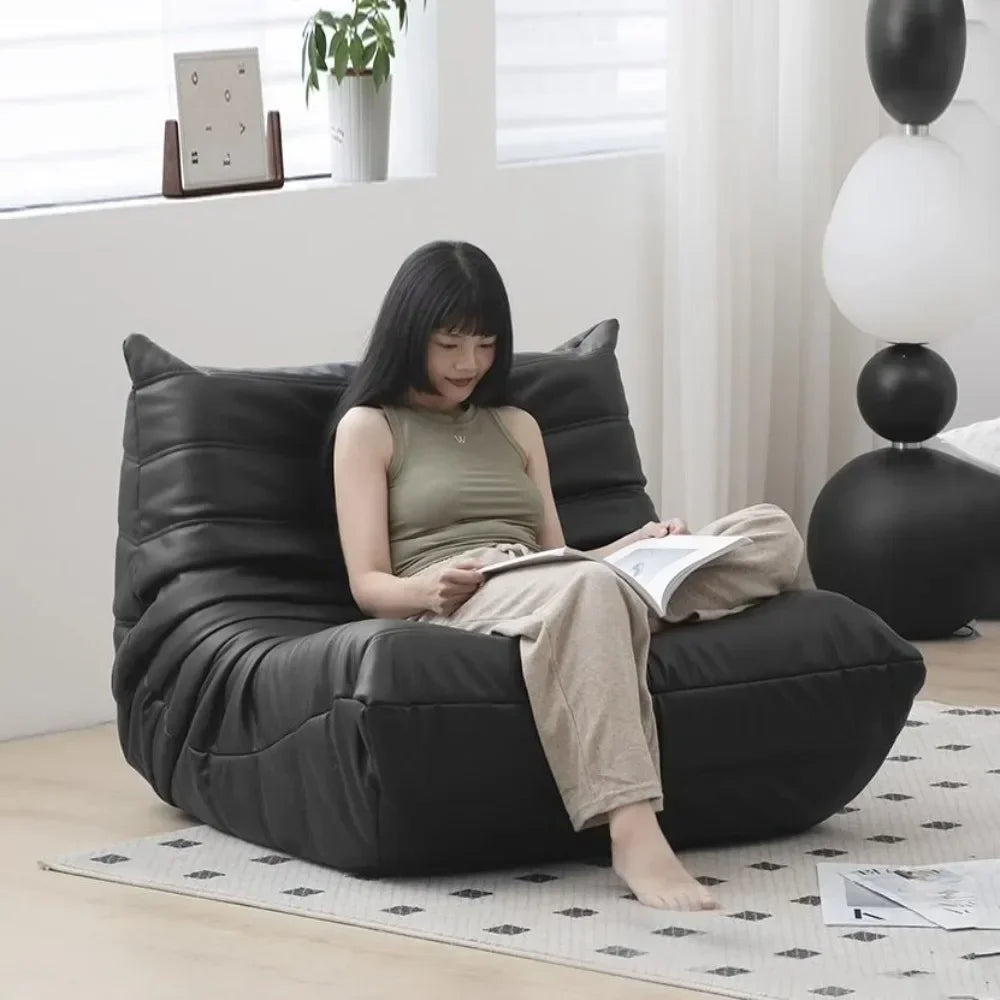 Black caterpillar sofa lazy single leisure chair togo original small apartment balcony living room lying down leather