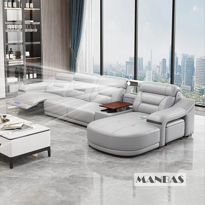 MINGDIBAO Genuine Leather Living Room Sofa Set Power Reclining Couch Electric Recliners with Stool Seating Room, Sofa Reclinable