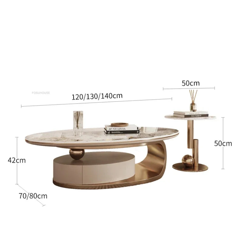 Nordic Light Luxury Designer Oval Coffee Table Rock Board Coffee Tables for Living Room Simple Storage Side Table Home Furniture