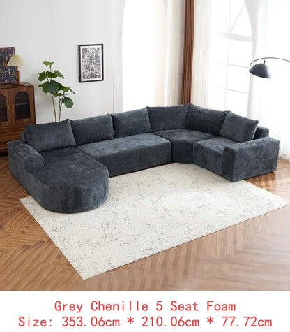 Oversized Modular Cloud Sectional Sofa Set, Grey U-shaped Couch with Deep Seating for Living Room