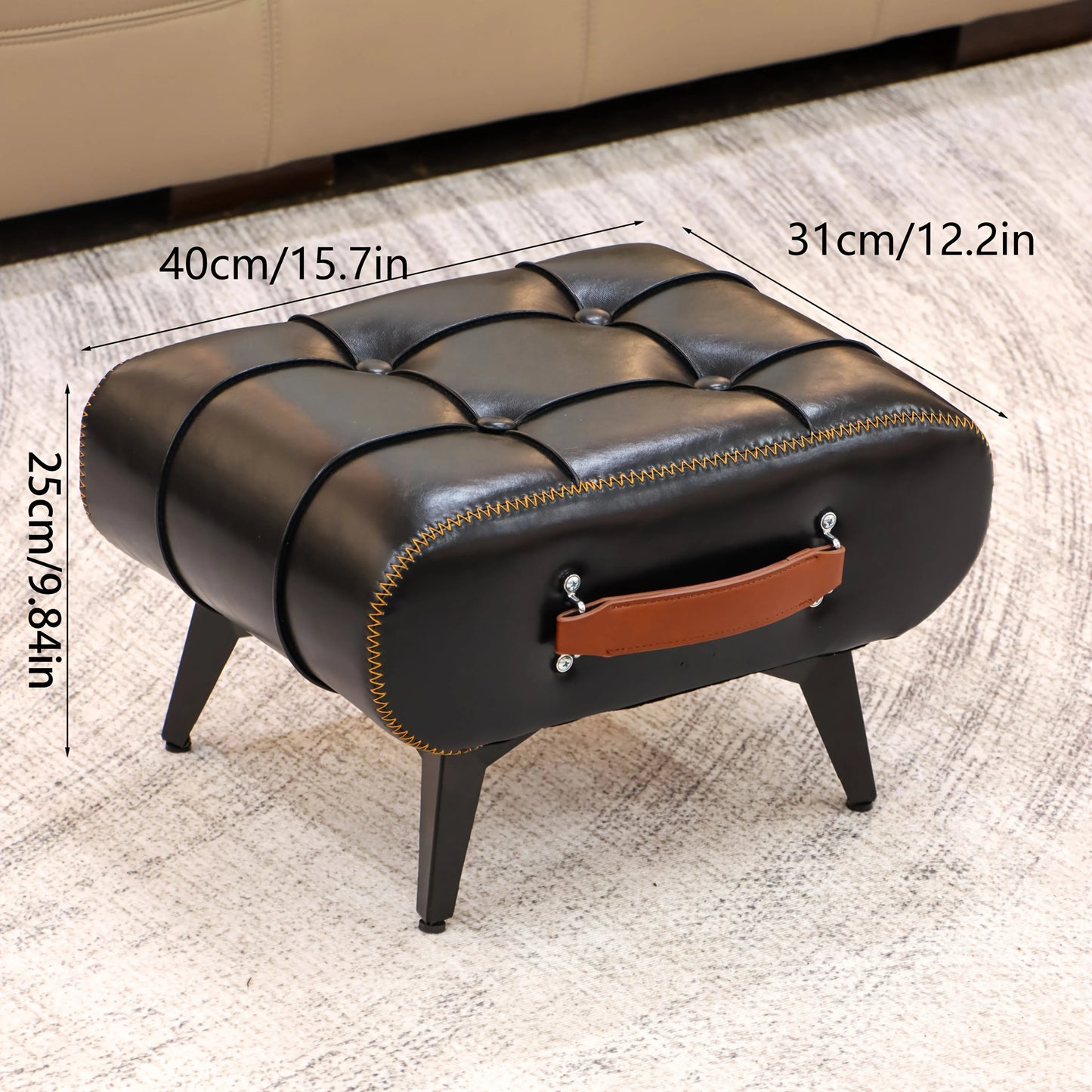 A square leather stool, living room stool, sofa footstool, home decoration, light luxury American, Italian, home decoration