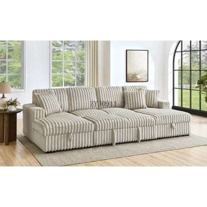 U-chair, 122-in-2 pull-out bed, living room with double storage sectional plush corduroy sofa