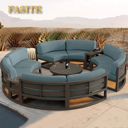 Nordic outdoor sofa coffee table combination simple courtyard waterproof sunscreen circular arc furniture