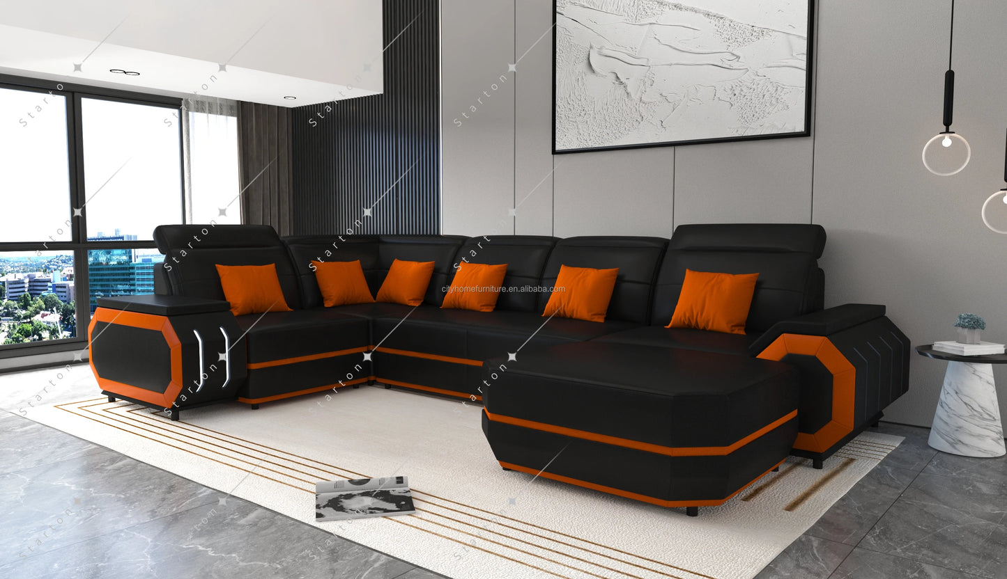 Modern Style Office Genuine Leather Sofa Set Furniture Living Room
