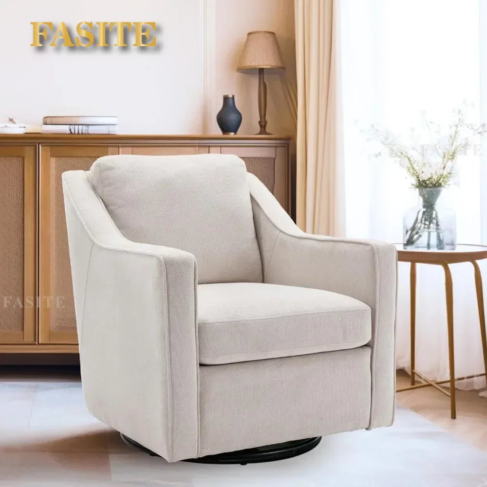 Premium Living Chair Fabric Leisure Armchair With Innerspring Seat Cushion Lumbar Pillow Metal Base Swivel Accent Chair