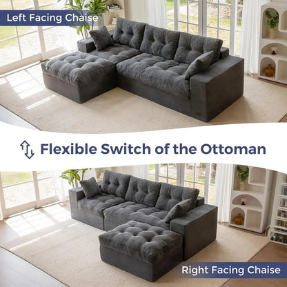 104" L Shaped Modular Sectional Sofa with Ottoman, Cloud Boneless Couch with Layered Cushion, Upholstered Sofa in a Box, Flexibl