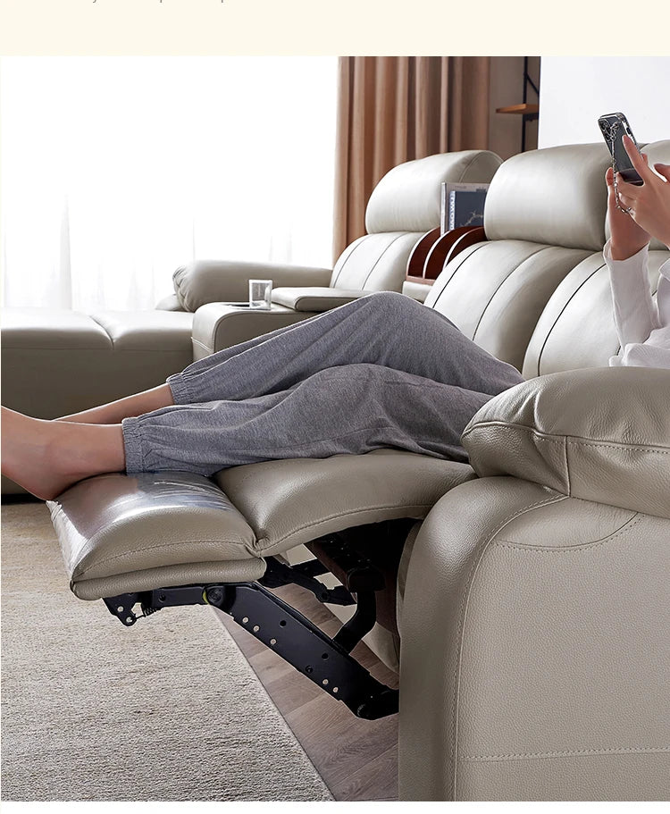 Hot Sale Modern Italian Single Electric Sofa Genuine Leather Multi-Functional Recliner with Metal Corner Combination