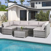 y 7-piece courtyard furniture set, modular wicker outdoor segmented sofa, PE wicker outdoor setL  W   H  28.5*25.6*25.6 inch