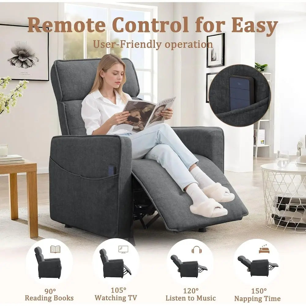 Luxury Adult Electric Recliners for Comfortable Living Spaces, Cashmere Upholstered Recliner with Easy One-Touch Recline and Sid