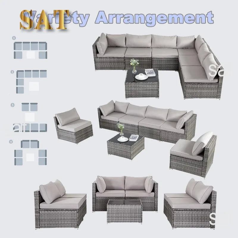 --Wicker Outdoor Sectional Sofa SetPE Rattan Patio Conversation Set WithCushions And Coffee Tablefor Outside,Garden,Poolside,Por