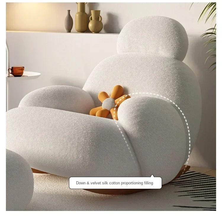 Nordic Bedroom Creamy Velvet Rocking Lounge Chair,living Room Balcony,rotatable Single Person Large White Bear Leisure Chair
