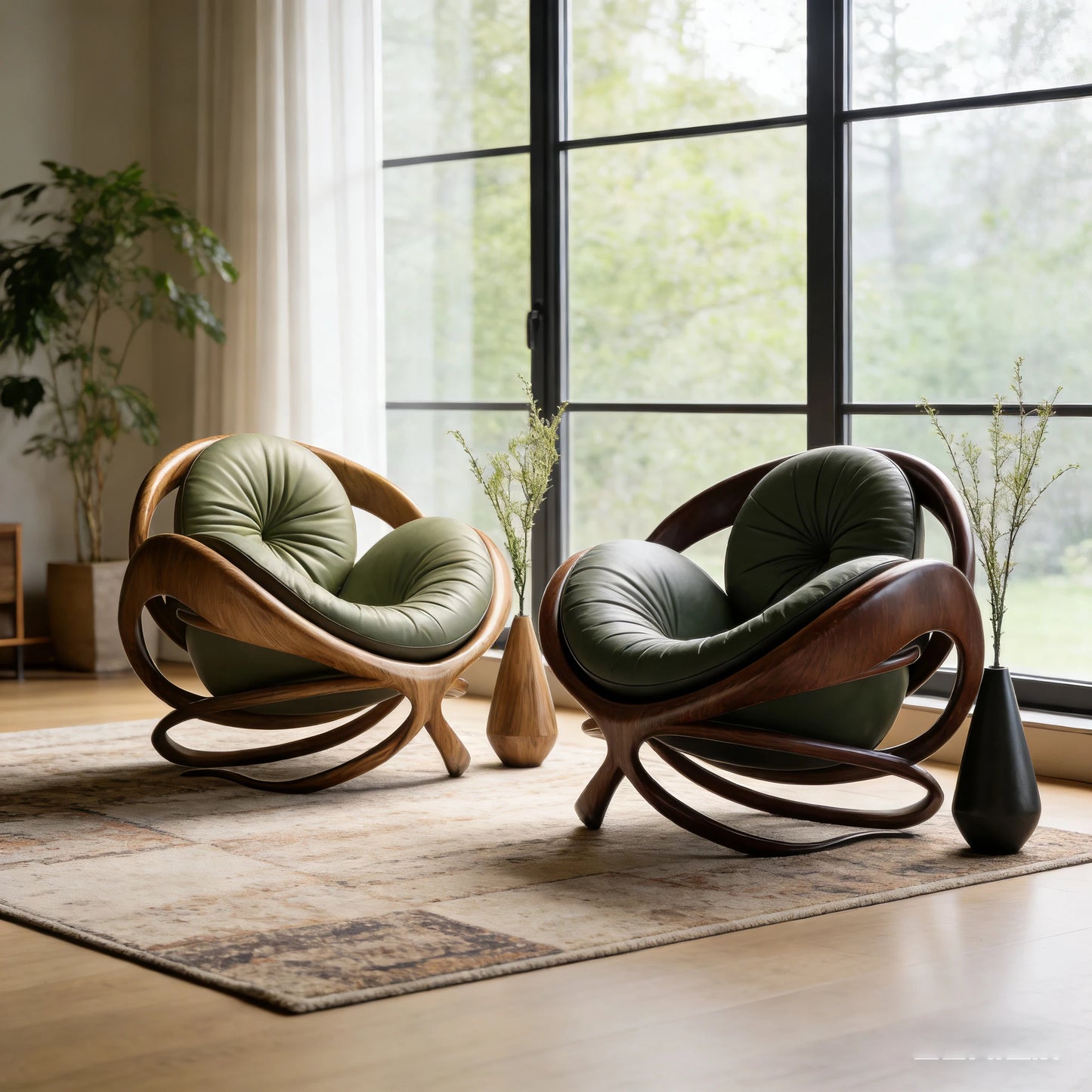 klModern Design Solid Wood Circular Leisure Chair Leather Cushion Cross Base Customizable Fabric Color Living Room Single Chair！