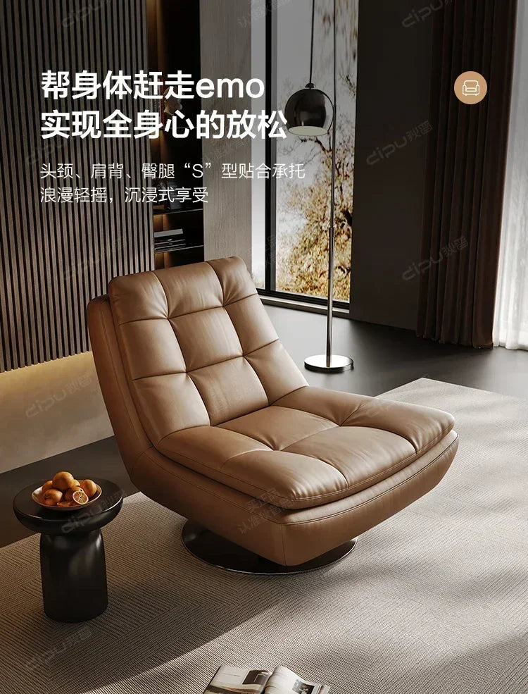 Genuine Leather Couch Single Minimalist Cream Style Living Room Small Apartment Bedroom Leisure Chair
