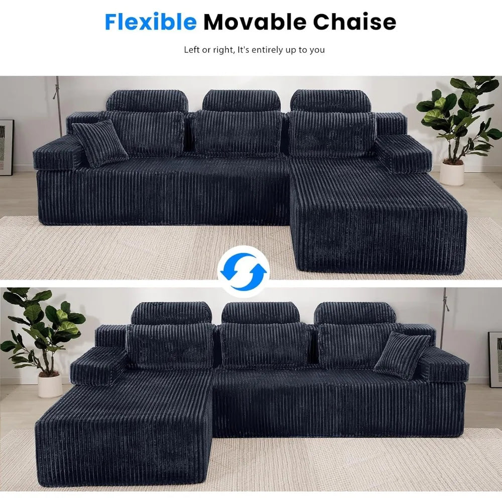 10-Foot High-Back L-Shape Modular Sectional Sofa with Reversible Chaise, Cloud Corduroy Fabric