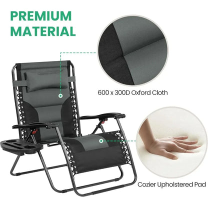 Oversized Zero Gravity Chair with Full Padding, Adjustable Outdoor Patio Lounger, Portable Anti-Gravity Recliner with Carry Bag